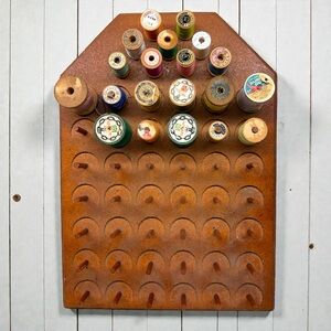 Vintage Solid Wood 50 Sewing Spools Wall Holder